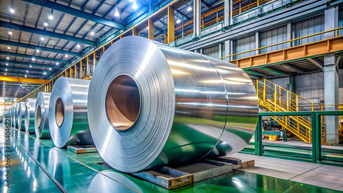 Roll of galvanized steel sheet at metal working factory