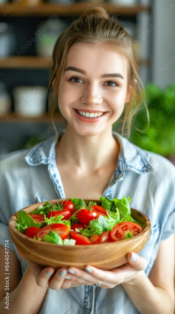 Beauty woman holding a bowl with healthy salad Beauty woman holding a bowl with healthy salad