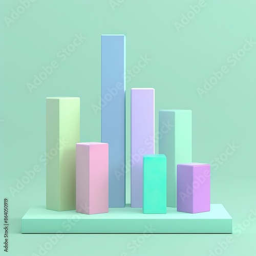 Colorful 3D bar graph on pastel green background representing statistical data visualization and analysis.