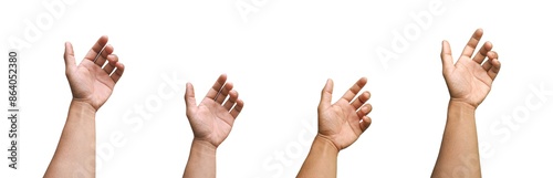 Set of collections of men's hands gesticulating like holding something such as a phone or a water bottle, isolated on a white background.
