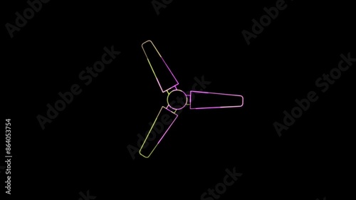 Neon sing  electric fan icon typically shows a circular fan with blades, often enclosed in a protective grid, symbolizing airflow, cooling, and ventilation in homes or offices. photo