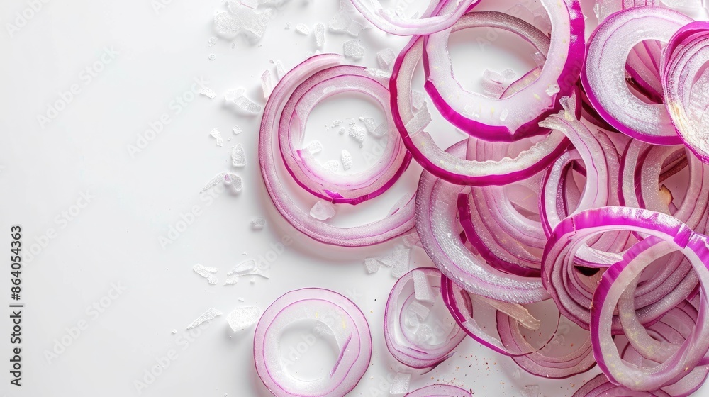 White background with fresh raw onion rings White background with fresh raw onion rings