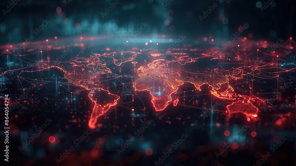 High-Tech Network Visualization of World Map