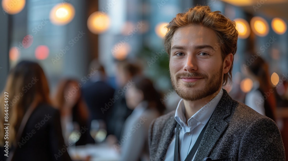 Smiling Businessman at Corporate Event Smiling Businessman at Corporate Event