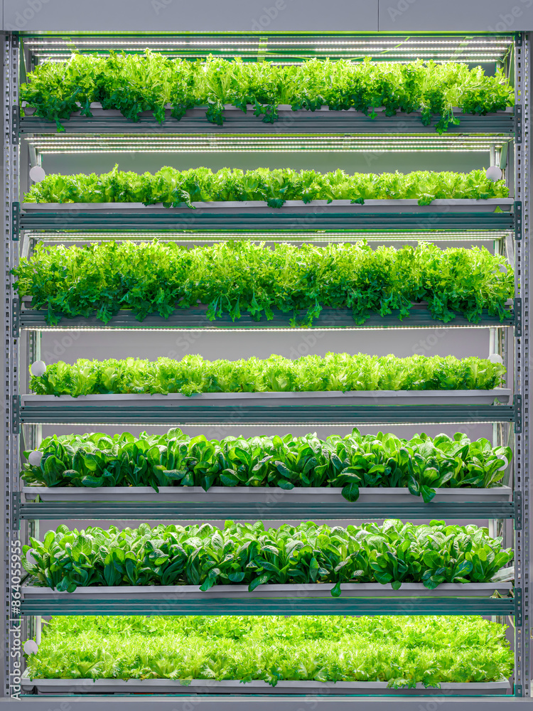 Close up view of a vertical lettuce plantation, organic, eco food, plants, nature, in studio 