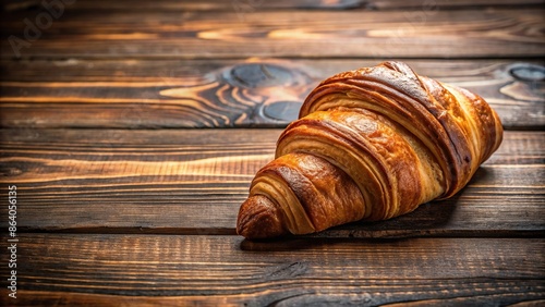 Freshly baked croissant on a rustic wooden table, croissant, bakery, pastry, French, breakfast, snack, delicious, buttery