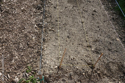 Photos Préparation du potager avec cordeau pour les semis