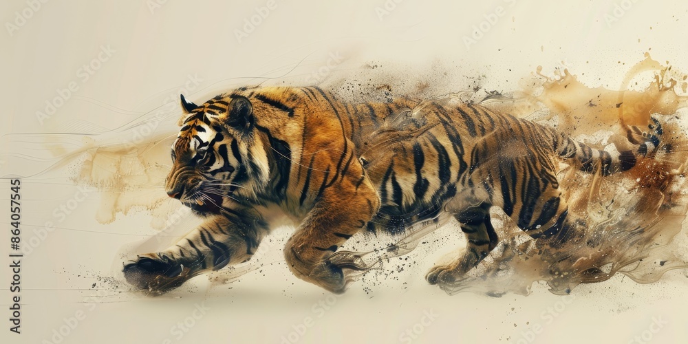 Obraz premium Tiger in a dynamic watercolor painting.