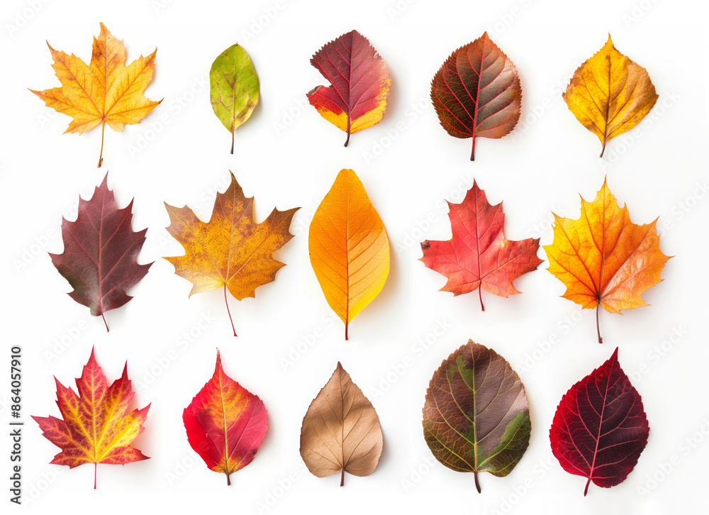 Obraz premium Autumn leaves isolated on white background collection