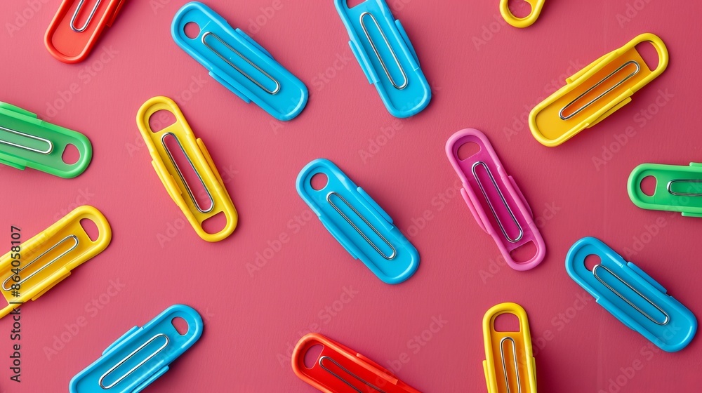 Lively colored paper clips in bright red, blue, green, yellow, and purple, dynamic and energetic background, vibrant and playful Lively colored paper clips in bright red, blue, green, yellow, and purple, dynamic and energetic background, vibrant and playful