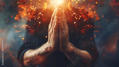 Christian worship and prayer concept with a person holding a Bible