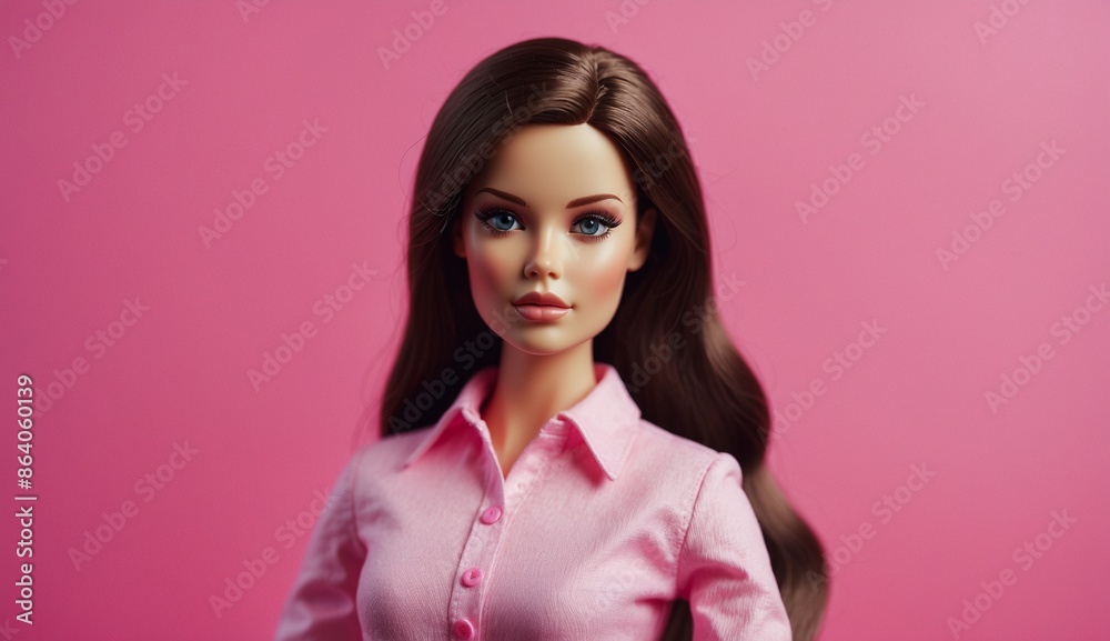Fashion doll dressed in pink blouse, posed straight Fashion doll dressed in pink blouse, posed straight