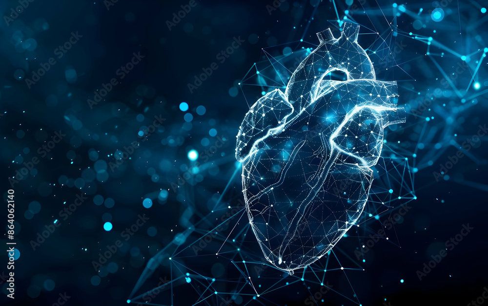 Digital representation of a human heart with a futuristic, technological background, depicting innovation in medical science and technology. Digital representation of a human heart with a futuristic, technological background, depicting innovation in medical science and technology.