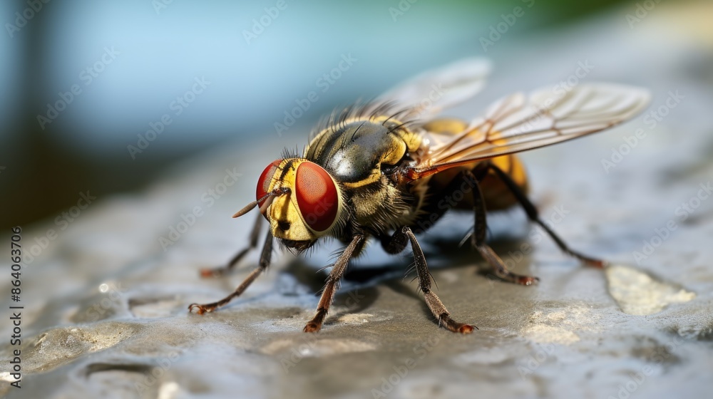 Closeup of bee insect fly, rests on rock. Closeup of bee insect fly, rests on rock.