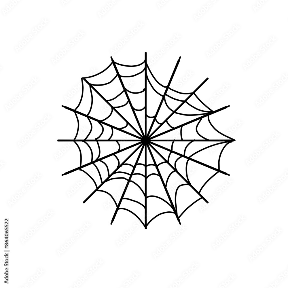 Single vector illustration of a spider web and a spider. Hand-drawn doodle spider web, Halloween icon Single vector illustration of a spider web and a spider. Hand-drawn doodle spider web, Halloween icon