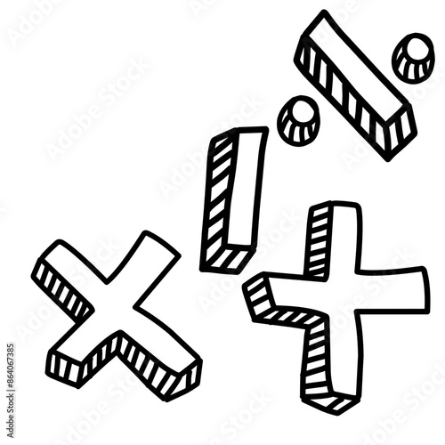 Plus, minus, multiplication and division 3d mathematical symbols set. Arithmetic education signs for web, app, infographic. Math operations realistic vector illustration isolated