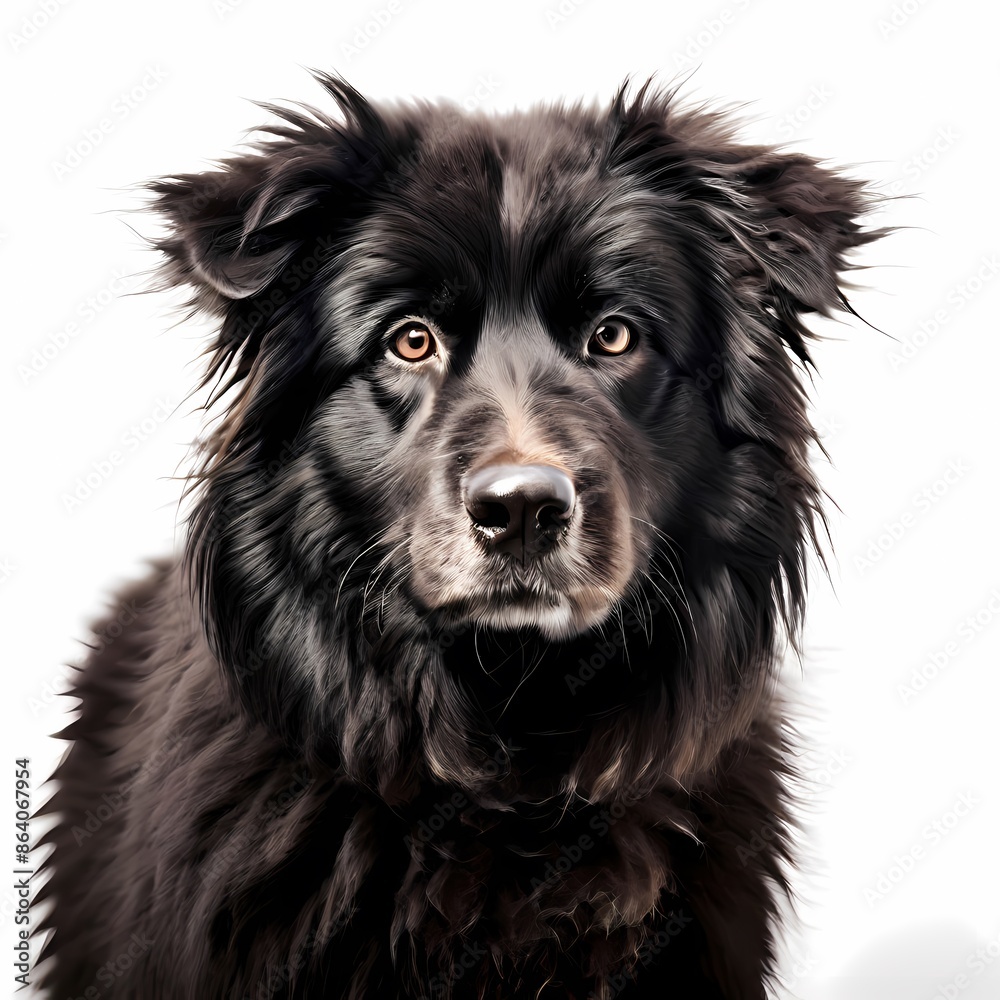 Himalayan sheepdog breed standing against white background, AI Generated Himalayan sheepdog breed standing against white background, AI Generated