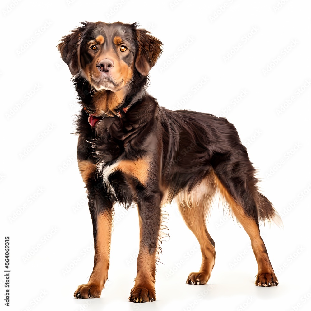 Huntaway dog breed standing against white background, Ai Generated Huntaway dog breed standing against white background, Ai Generated