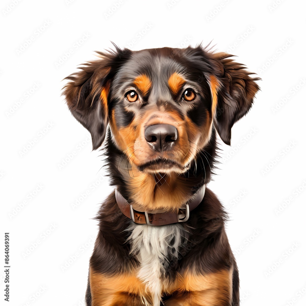 Huntaway dog breed standing against white background, Ai Generated Huntaway dog breed standing against white background, Ai Generated