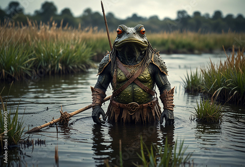 Army of green frogs in the middle of the lake photo