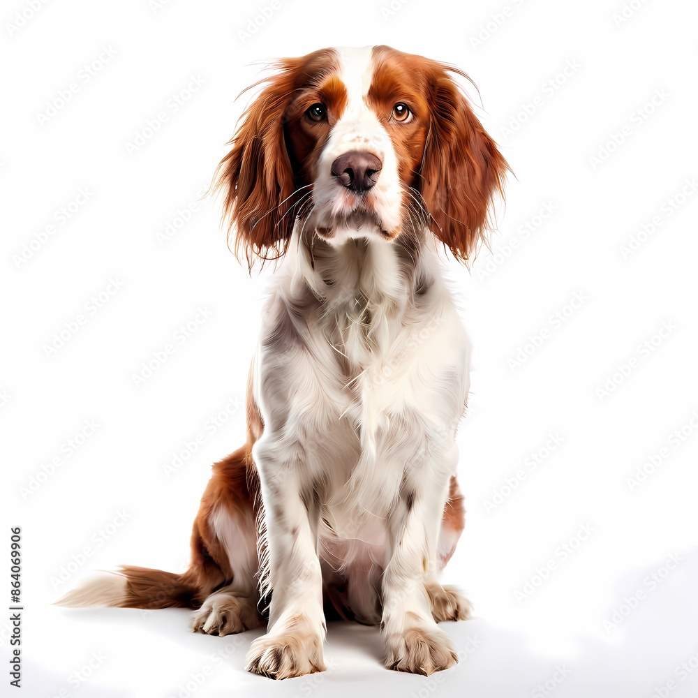 Irish setter dog breed standing against white background, AI Generated Irish setter dog breed standing against white background, AI Generated
