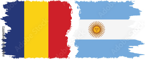 Argentina and Romania grunge flags connection vector