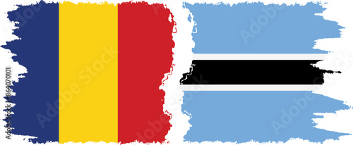 Botswana and Romania grunge flags connection vector