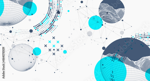 Sphere  theme with connected lines in technology style background. Wireframe illustration. Abstract 3d grid design. Hand drawn.