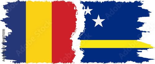 Curacao and Romania grunge flags connection vector
