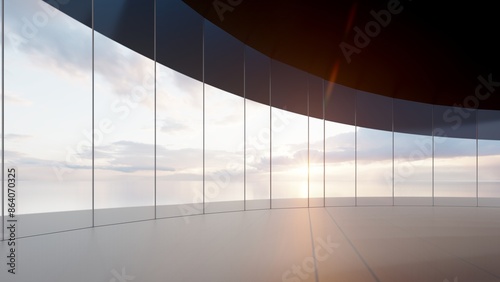Architecture interior background round room with panoramic windows 3d render