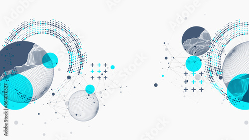Sphere  theme with connected lines in technology style background. Wireframe illustration. Abstract 3d grid design. Hand drawn.