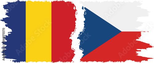 Czech and Romania grunge flags connection vector