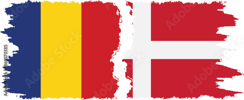 Denmark and Romania grunge flags connection vector