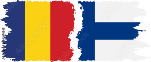 Finland and Romania grunge flags connection vector