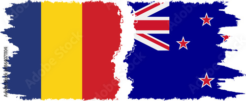 New Zealand and Romania grunge flags connection vector