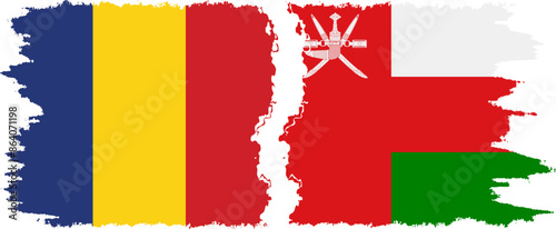 Oman and Romania grunge flags connection vector