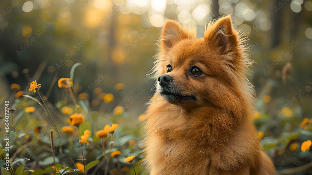 Closeup of happy brown Pomeranian dog photography