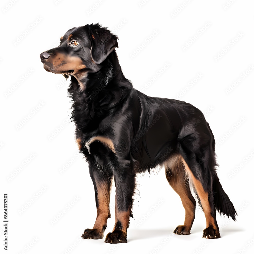 Huntaway dog breed standing against white background, Ai Generated Huntaway dog breed standing against white background, Ai Generated