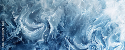 Ice background featuring an abstract pattern of swirling ice and frost. The design incorporates various shades of blue and white, with a fluid, almost ethereal quality.