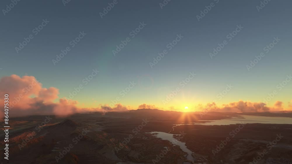 Circular aerial view at sunset of Lake Las Vegas in Nevada. United States Circular aerial view at sunset of Lake Las Vegas in Nevada. United States