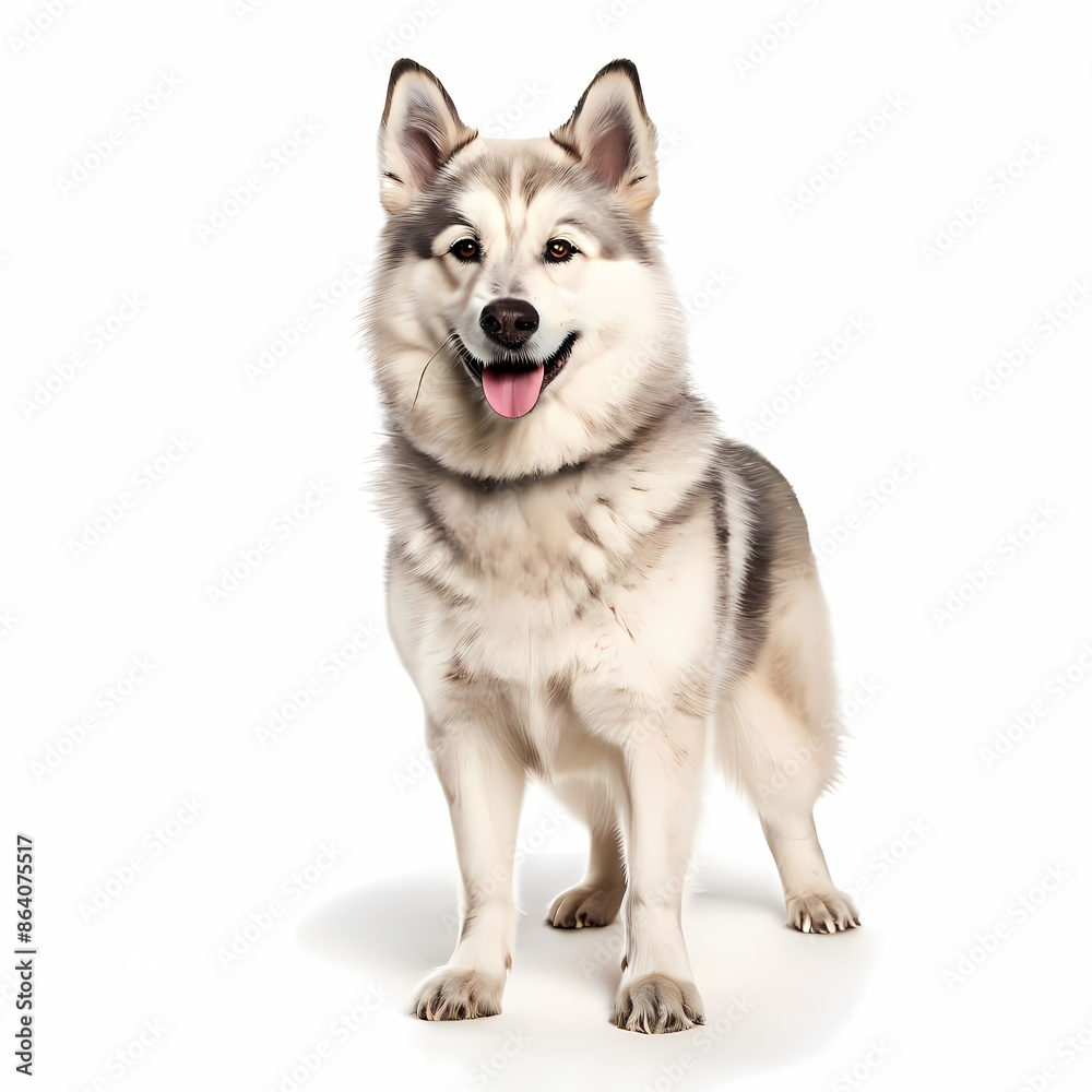 Hllefors elkhound dog breed standing on white background, AI Generated Hllefors elkhound dog breed standing on white background, AI Generated
