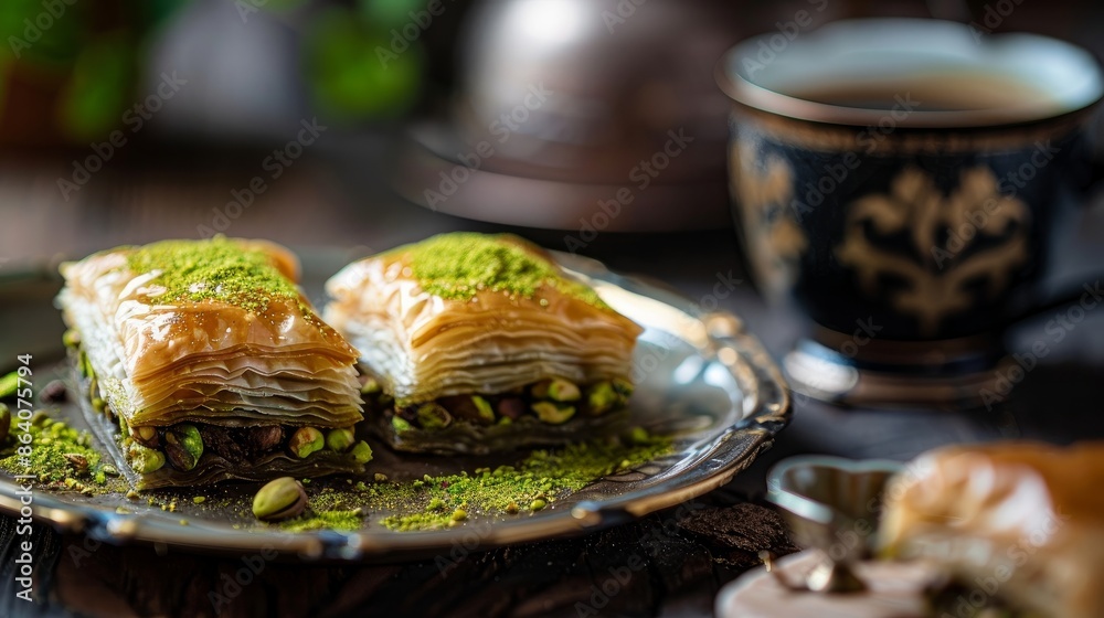 ndulge in a delightful treat with pistachio baklava and Turkish coffee. Pistachio baklava, a beloved delicacy in Turkish cuisine, pairs perfectly with the rich aroma of Turkish coffee ndulge in a delightful treat with pistachio baklava and Turkish coffee. Pistachio baklava, a beloved delicacy in Turkish cuisine, pairs perfectly with the rich aroma of Turkish coffee