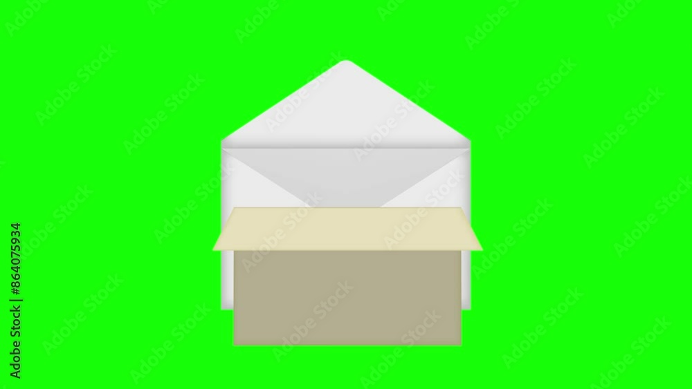 4K animation of opening an envelope and opening the paper inside ( green background for chroma key )