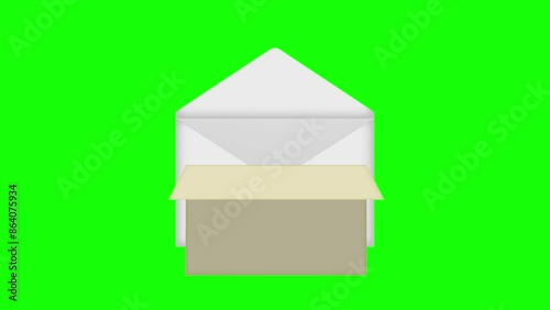 4K animation of opening an envelope and opening the paper inside ( green background for chroma key )