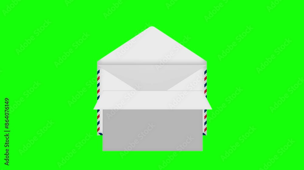 4K animation of opening an envelope and opening the paper inside ( green background for chroma key )