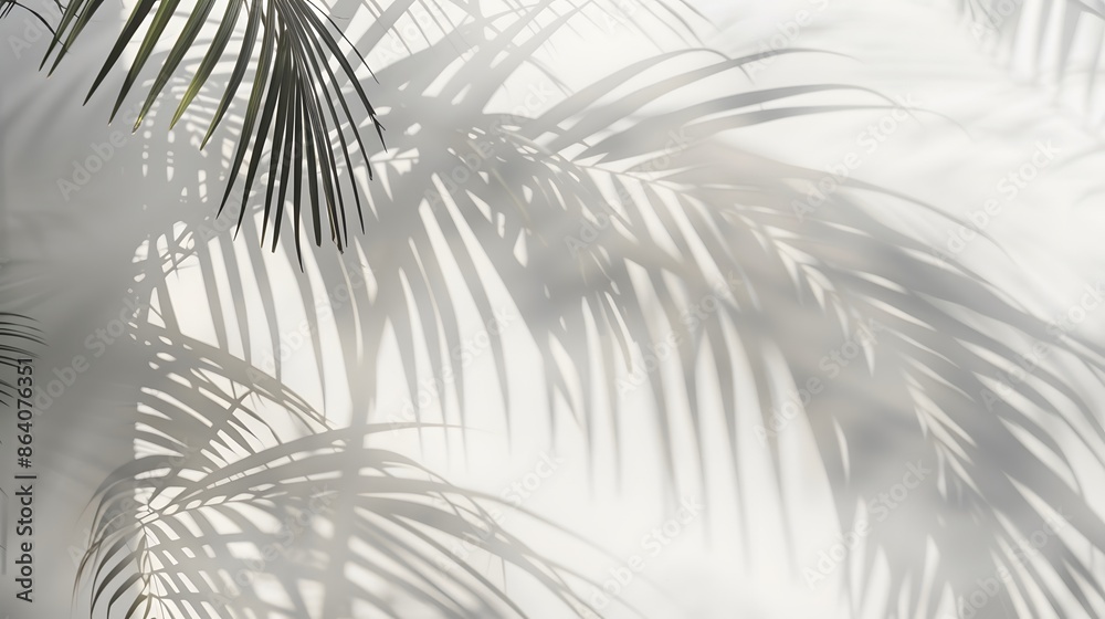 Fototapeta premium Abstract natural palm tree leaves shadow on white wall background