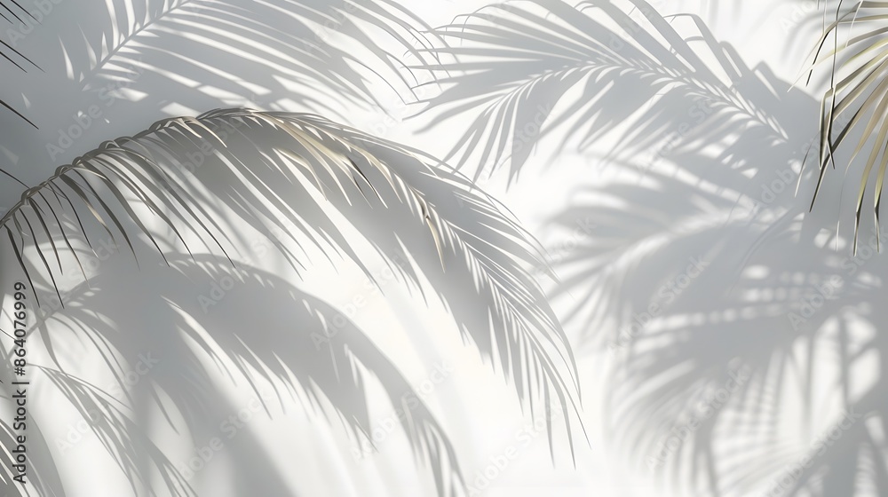 Obraz premium Abstract natural palm tree leaves shadow on white wall background