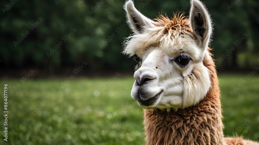 Obraz premium Close up wildlife animal llama on the green field