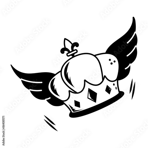 Crown with wings denoting king freedom, doodle icon