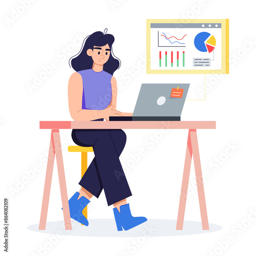 A flat illustration of online data analysis expert 